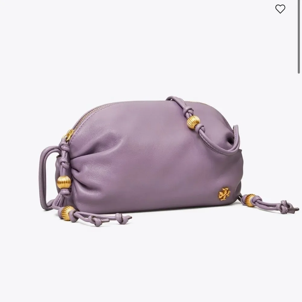 Tory Burch Beaded Strap Soft Mini Crossbody Bag in Purple Cosmos Leather